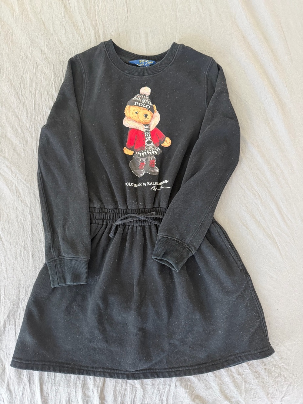 Polo by Ralph Lauren Black Sweatshirt Dress with Teddy Bear Graphic